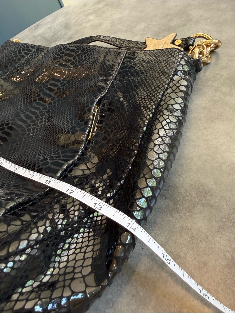 Michael Kors Black Snakeskin-Effect Shoulder Bag with Gold Hardware - Picture 5 of 7